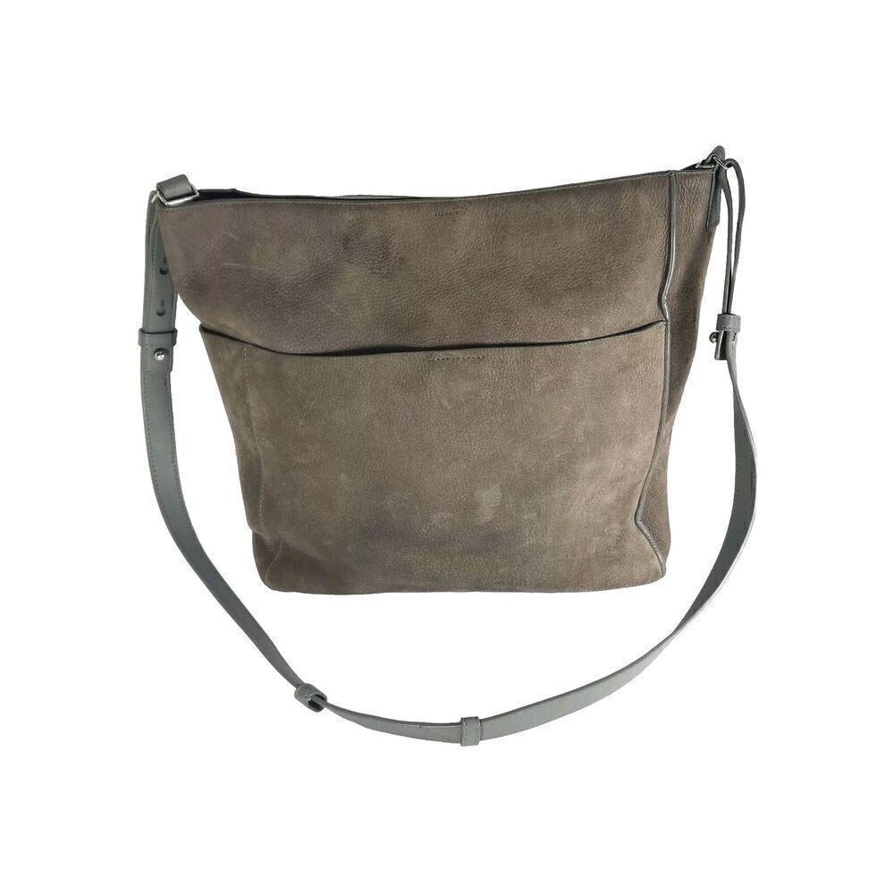 All Saints Women’s Gray Distressed Nubuck Leather Shoulder Bag Tote Bag